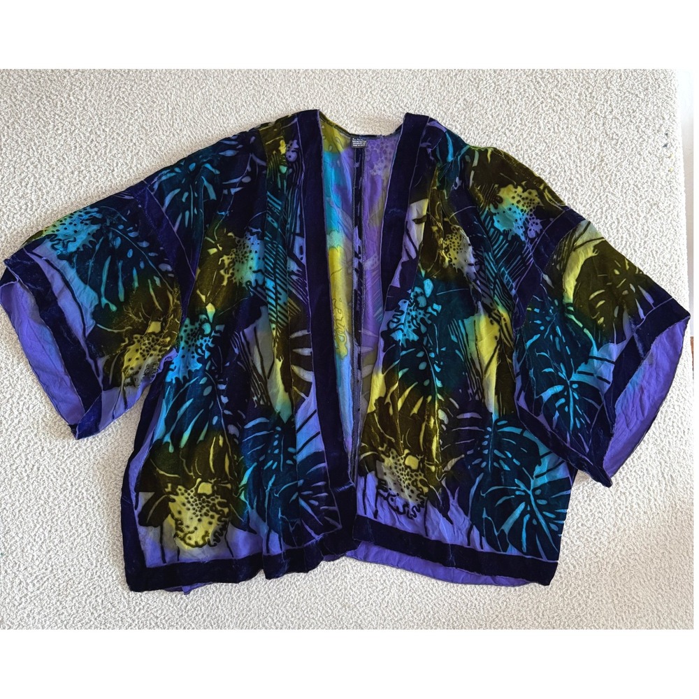 Vintage Silk Burnout Velvet Kimono OS Jacket Purple Dark Romantic Witchy Fairy